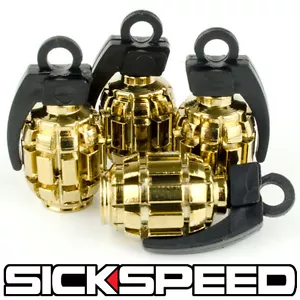 4 PC ANODIZED GRENADE VALVE STEM CAP KIT/SET FOR RIMS/WHEELS/TIRES P2 24K GOLD - Picture 1 of 1