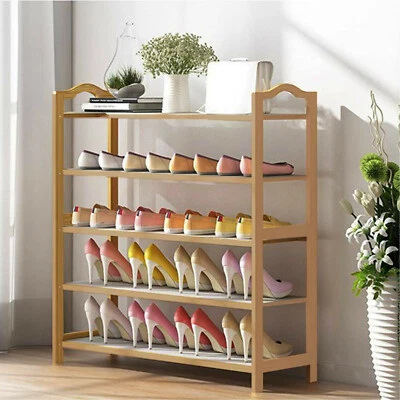 BAMBOO SHOE FOOTWEAR RACK ORGANISER WOODEN STORAGE SHELVES STAND SHELF UNIT - Image 1 of 4