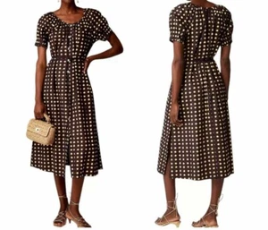 J.Crew Women's Button Up Midi Dress In Dot Cotton Poplin Plum Brown sz. Medium - Picture 1 of 8