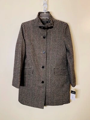 Abrigo Ralph Lauren lengüeta frontal mezcla lana pata de gallo merlot marrón nuevo con etiquetas talla 10 $345 Foto 1 de 4