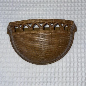 Vintage Syroco Wandtasche braun Korbgeflecht Wand Pflanzgefäß Wandhalterung - Bild 1 von 7
