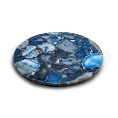 12" Blue Agate Stones Side End Table Top Natural Agate Stones Handmade Decor - Image 1 of 4
