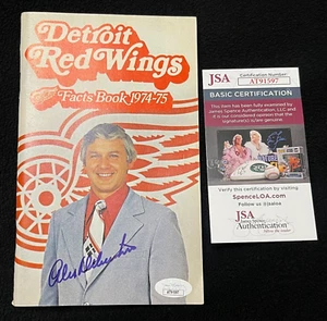 Libro de datos firmado por Alex Delvecchio Detroit Red Wings 1974/75 certificado de autenticidad JSA - Imagen 1 de 2