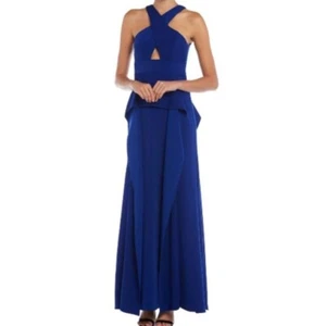 Issue New York Cascading Peplum Keyhole Front Halter Gown Blue Size XS NWT - Picture 1 of 2