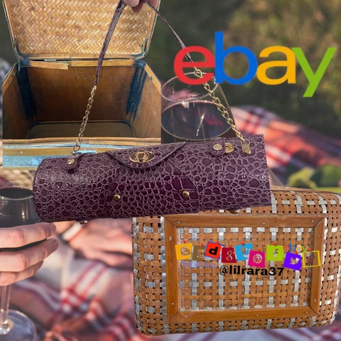 Vintage Bamboo Picnic Basket W/ Handles And Wine Bottle Purse Cover