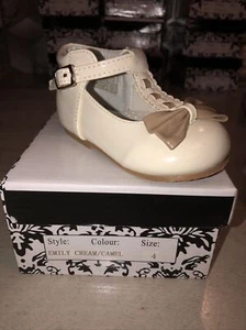 Girls Baby Patent TBar Bow Shoes Sevva Occasion Spanish Toddler Camel Uk4 - Picture 1 of 7