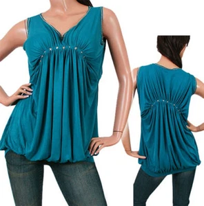 Nueva Camiseta sin Mangas Y2K S Azul Teal Diosa Romana Princesa Glamour Informal Elegante - Imagen 1 de 7