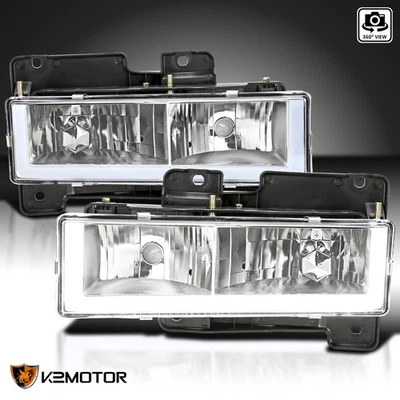 Clear Fits 1988-1998 Chevy GMC C10 C/K Silverado Headlights Lamps LED Tube 88-98 Foto 1 de 4