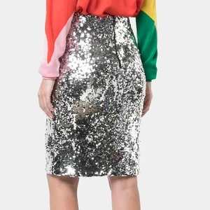 Alice + Olivia Ramos Pailletten Rock Silber Hohe Taille Bleistiftschnitt Damen 8 - Bild 1 von 10
