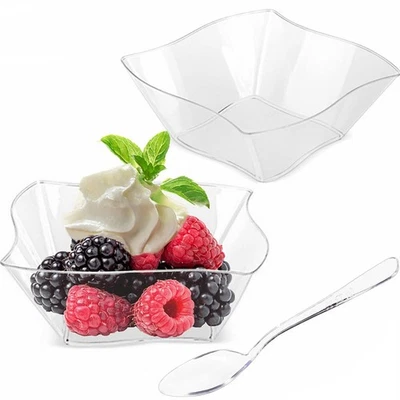 Pequeñas tazas de postre de plástico 50ct 5 oz tazas de aperitivo transparentes con cucharas Foto 1 de 4