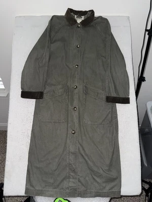 Vintage L.L. Bean Womens Green Corduroy Collar Long Chore Coat Size S USA Made - Image 1 of 4