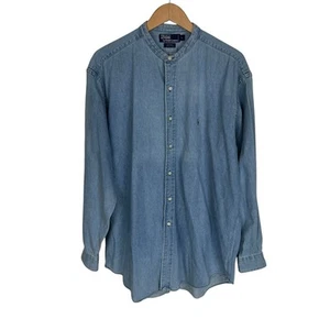 Polo Ralph Lauren Postboy Denim Chambray Band Collar Long Sleeve Shirt Men Large - Picture 1 of 10