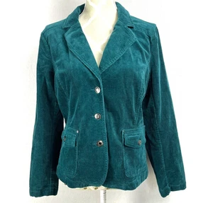 Vintage Y2K Corduroy Blazer Jacket Womens 14 P Teal Stretch Career Jewel Tone - Bild 1 von 10