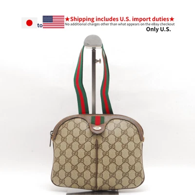 GUCCI Vintage PVC Shoulder Bag Crossbody Brown Leather - Image 1 of 4