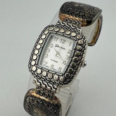 Geneva Platinum Quartz Watch Women Silver Japan Analog Cuff Bangle New Battery - Image 1 of 4