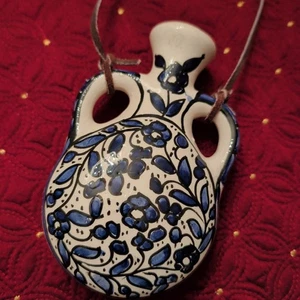Vintage armenische handbemalte blaue Blume Kunstkeramik Öl Salbflasche - Bild 1 von 15