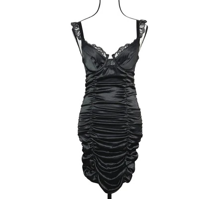 For Love & Lemons Black Satin Lace Bodycon Slip Dress Small Y2K Coquette Glam - Image 1 of 4