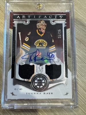 2015-16 Upper Deck Artifacts - Stars Tuukka Rask Silver Material Autographs /25 - Image 1 of 2