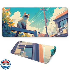 Anime süße Katze mit Himmel Hintergrund Gaming Mauspad mit rutschfester Gummibasis, - Bild 1 von 5