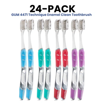 24-PACK: GUM 4471 Technique Enamel Clean Toothbrush, Compact, Soft Bristles - Image 1 of 3