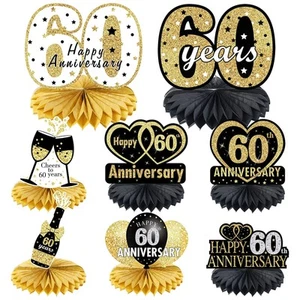 Happy 60th Anniversary Decorations Table Honeycomb Centerpiece, 8pcs 60 Weddi... - Picture 1 of 7