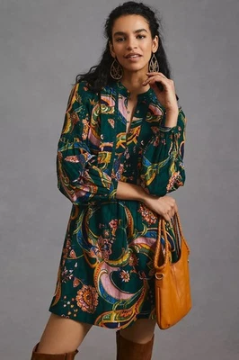 Anthropologie цветочный туника мини-платье Sz MP кнопка галстук назад богемное прерии Vacay - Изображение 1 из 4