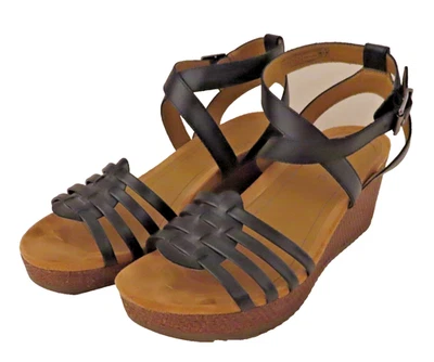 Vionic Clarisa Wedge Sandals Black Sz 11 Raffia Leather Ankle Strap Open Toe - Image 1 of 4