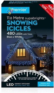480 LED Snowing Icicle Blue/White Lights & Timer Premier Decorations - Picture 1 of 2