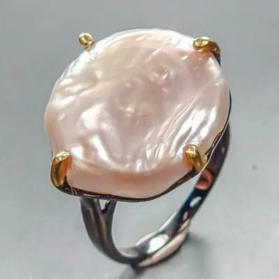 Anillo hecho a mano anillo de perlas barrocas naturales plata de ley 925 talla 5/R447178 Foto 1 de 4