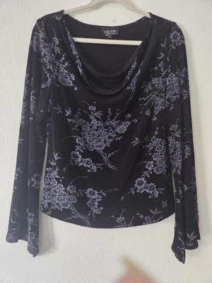 Xscape Floral Slinky Top Glitter Cowl Neck Angel Y2K Fairy Whimsigoth Sz L Sale - image 1 of 4