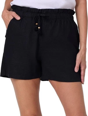 Hang Ten Women's Linen Blend Summer Shorts, Black, S - Image 1 of 4