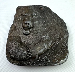 Vintage Bergamot Brass Belt Buckle Bear & Salmon Fish Made In USA 1978 H-144 - Picture 1 of 11