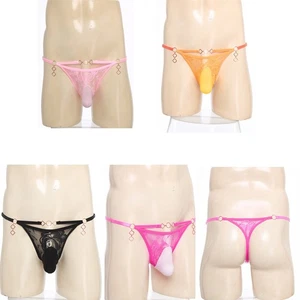Mens Panties Naughty Nightwear See-Through Briefs Floral Lace T Knickers Sissy - Picture 1 of 66