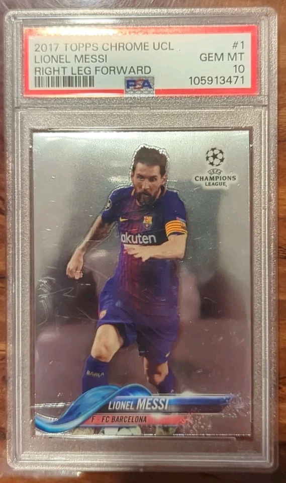LIONEL MESSI 2017 TOPPS CHROME UCL RIGHT LEG FORWARD #1 PSA 10 GEM MINT - Image 1 of 1