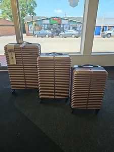 Skyline 3pc Hardside Checked 28", 24", 20" Spinner Luggage Set - Rose Gold NWT - Picture 1 of 16