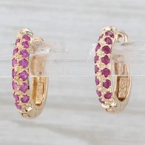 0.54ctw Ruby Hoop Huggie Earrings 14k Yellow Gold Small Round Hoops - Picture 1 of 6