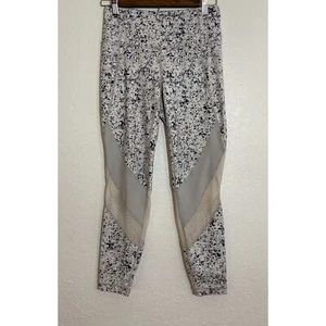 Athleta Größe Small blau abstrakt Blumen hoher Bund Cropped Leggings Netzeinsatz - Bild 1 von 9