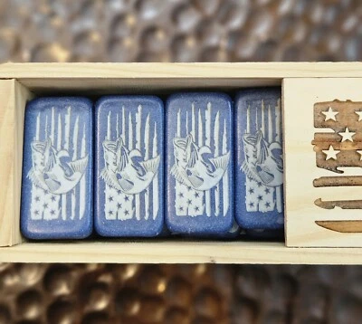 CUSTOM PERSONALIZED Double 6 Domino Set of US FLAG BASS FISHING In Blue Or Red - Image 1 of 4