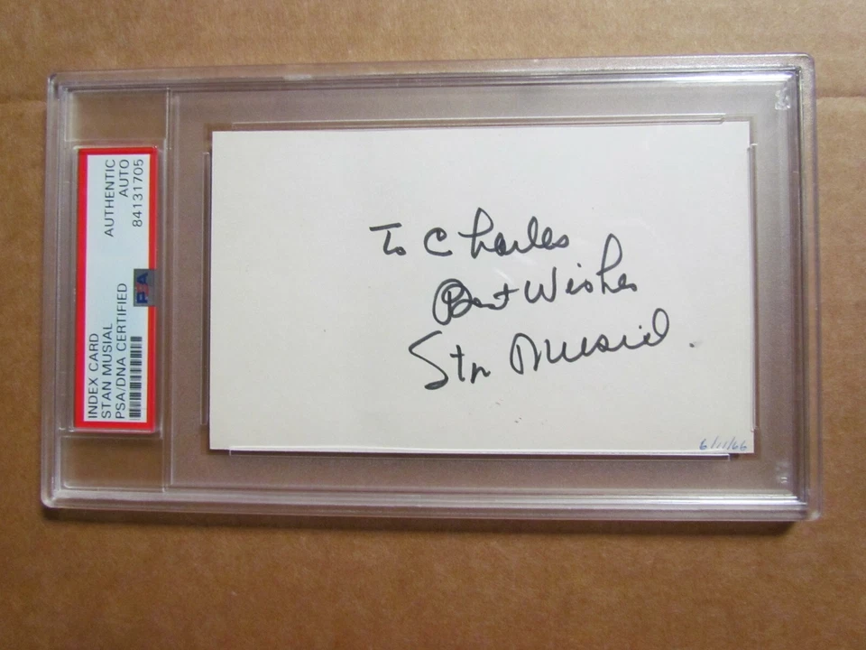 Stan Musial Signed Index Card PSA Certified Encapsulated  - Image 1 of 4