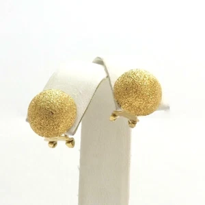 Solid 18k Gold Half Sphere Ball Button Earrings Omega Back Sparkly Italy 750 New - Picture 1 of 7