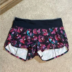 Lululemon Speed It Up Midnight Bloom Shorts Purple Pink Black Floral size 4 - Picture 1 of 10