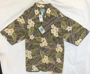 NEW REYN SPOONER VERY BEAUTIFUL  HAWAIIAN TAPA TROPICS CHARCOAL  100% RAYON L - Picture 1 of 12