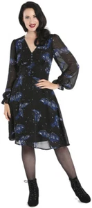 Vestido Rockabilly Hell Bunny TWILIGHT Vintage CHIFFON Bats manga larga línea A - Imagen 1 de 5