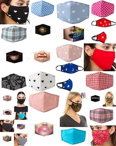 Face Mask Double Layer Washable Reusable Fabric Protective Mouth Covering Filter - Picture 1 of 131
