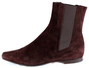 MANOLO BLAHNIK Chocolate Brown Suede Square Toe Flat Ankle Boots 40 - Picture 1 of 9