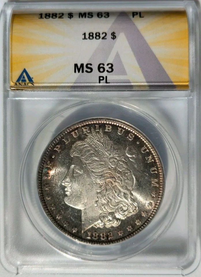 1882-P Morgan Silver Dollar ANACS MS 63 PL Prooflike High Eye Appeal Toned - Image 1 of 4