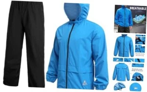 Men's Rain Suit 2 Piece Waterproof Breathable Rain Gear Small Blue/Black - Picture 1 of 7