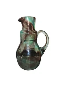 Becraft Murrhina Studio Art Glass Cruet Pitcher Hand Blown Purple Green Swirl - Picture 1 of 6