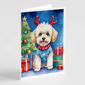 Maltipoo Christmas Reindeer Greeting Cards Envelopes Pack of 8 DAC7821GCA7P - Picture 1 of 3