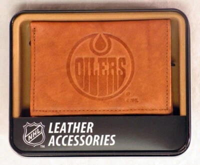 Edmonton Oilers NHL Embossed Brown Leather Trifold Wallet - Image 1 of 4